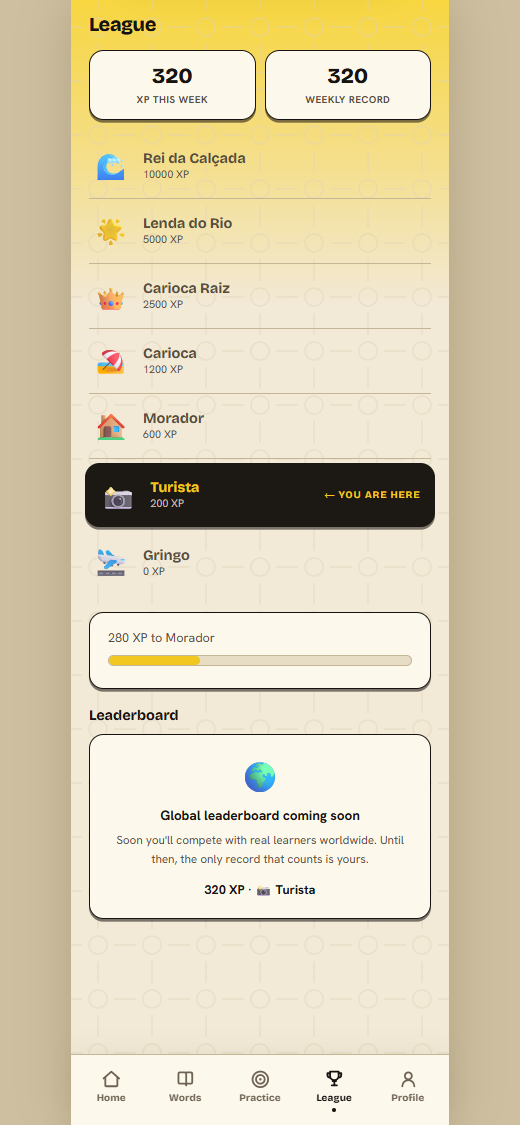 Pantalla de la app: liga del Gringo al Rei da Calçada